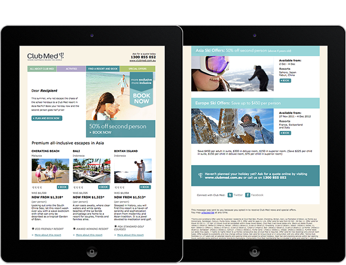 For ClubMed, an online advertising campaign by RADAR to to maximise enquiries from Australians for Club Med Resorts