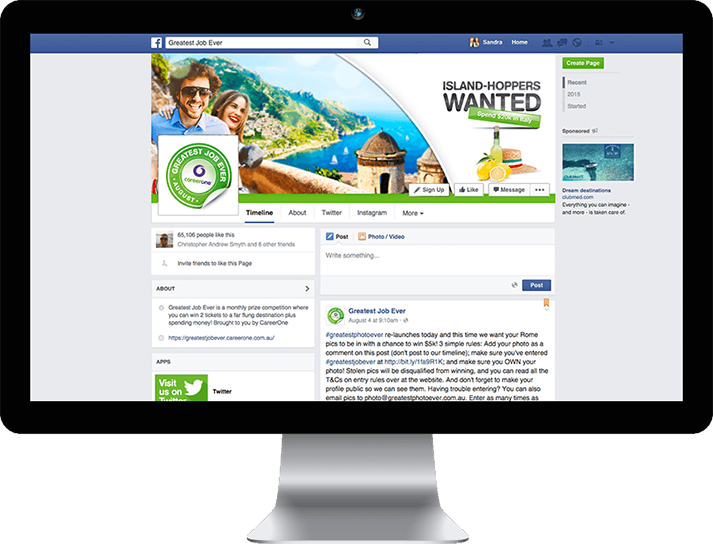 For CareerOne RADAR developed an integrated Facebook Page