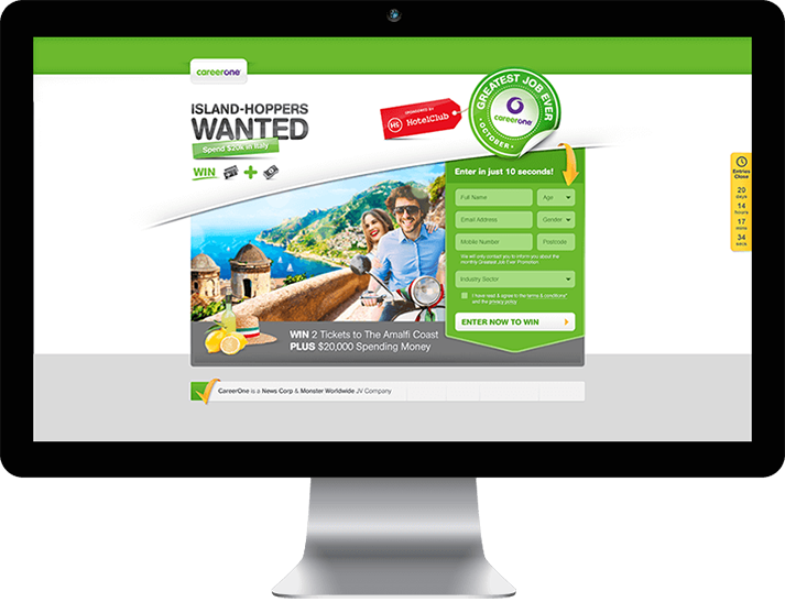 For CareerOne RADAR developed a traffic generating promotional microsite